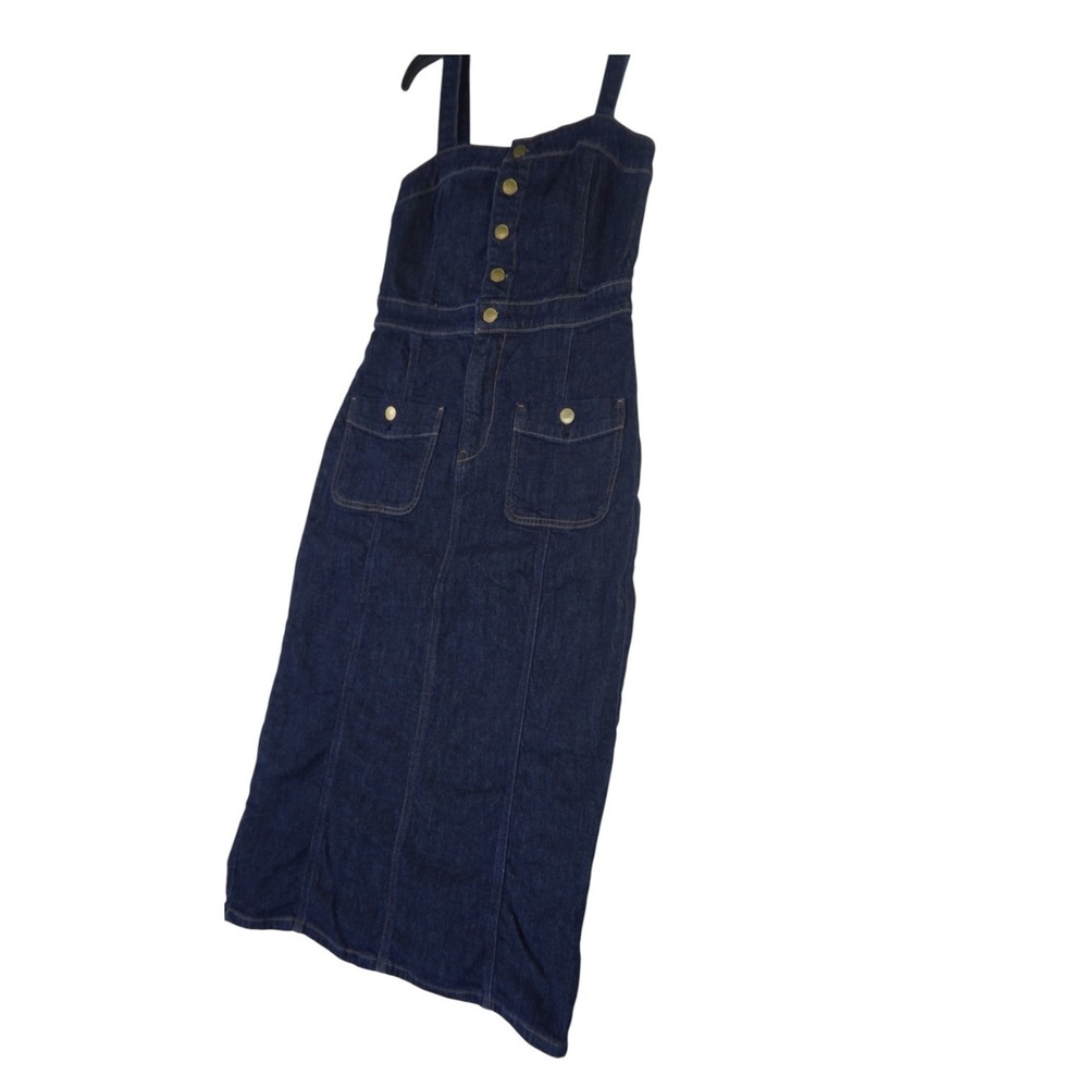 American Eagle Outfitters Midi Dress Women M Blue Denim Cotton Stretch Button Up - Picture 3 of 15